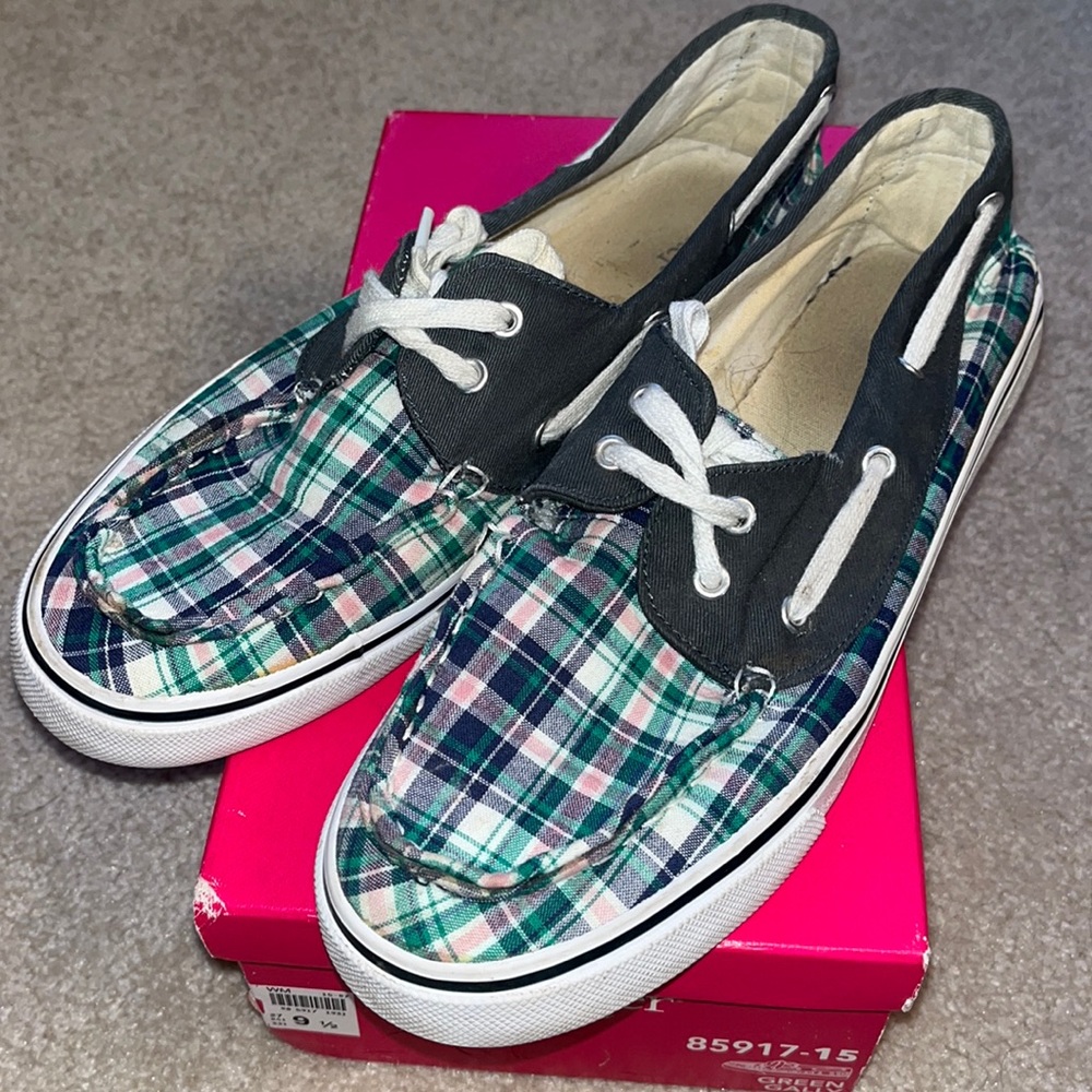 Plaid deck shoes